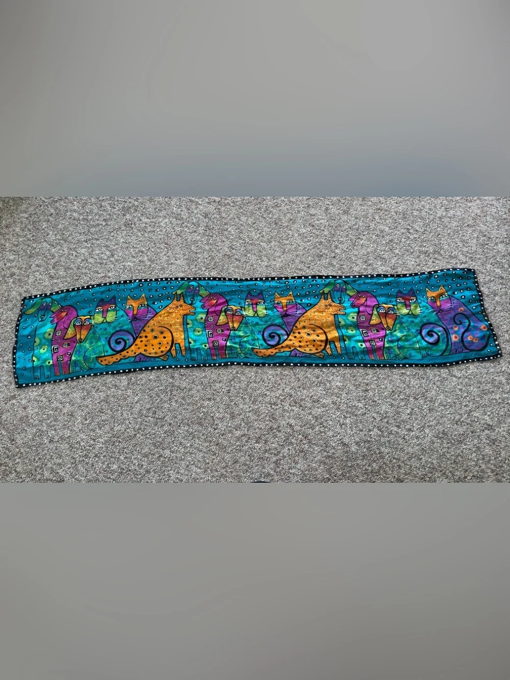 Vintage Silk Laurel Burch Long Dog and Cat Scarf